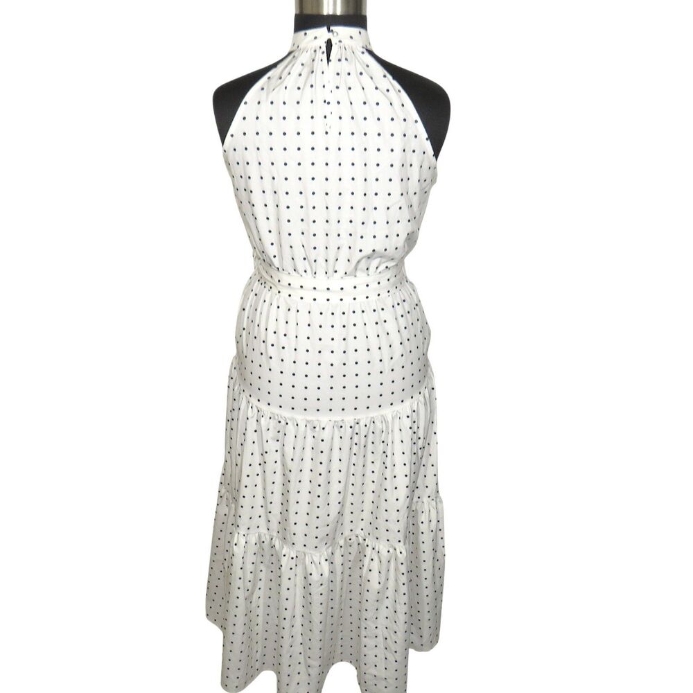 Halara White Black Polka Dot Tiered Flowy Halter Midi Dress Size Large - Picture 6 of 8